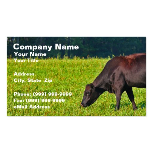 Brown Cow Feeding on Grass Business Card Templates (front side)