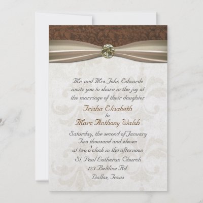 Brown Cream Damask Wedding Invitation by DizzyDebbie