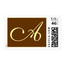 Brown Cream Monogram A Wedding Pos... - Customized postage by Initialreaction Brown Cream Monogram A Wedding Pos... - Customized postage