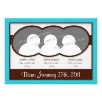 Brown Cyan Blue Triplets Birth Announcements
