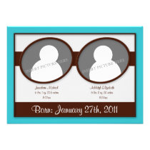 Brown Cyan Blue Twins Birth Announcements