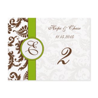 Brown Damask Apple Green Table Number Cards postcard