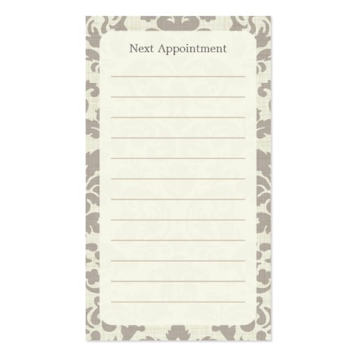 Brown Damask Appointment Business Card (back side)