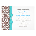 Brown Damask Aqua Bow Wedding Invitation