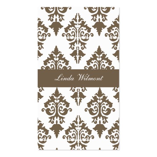 Brown Damask Business Card (front side)