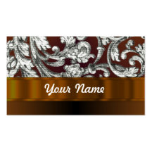 Brown damask floral pattern business cards