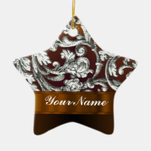 Brown damask floral pattern christmas ornament