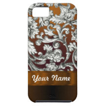 Brown damask floral pattern iPhone 5 covers