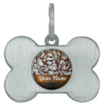Brown damask floral pattern pet tags
