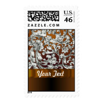 Brown damask floral pattern postage