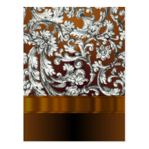 Brown damask floral pattern postcard