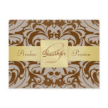 Brown Damask Gold Monogram Save The Date Postcard