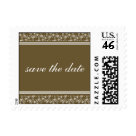 postcard - Brown damask save the date postage stamp coordinates with brown damask save the date postcard.