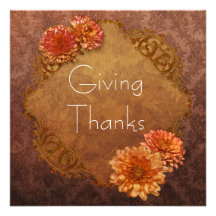 Brown Damask Thanksgiving Dinner Invitations
