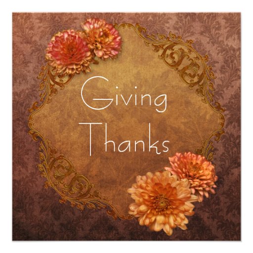 Brown Damask Thanksgiving Dinner Invitations