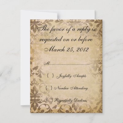 Brown Damask Wedding Event Reply Card Personalized Invite by