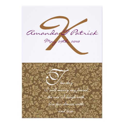 Brown Damask Wedding Inv. Custom Invites