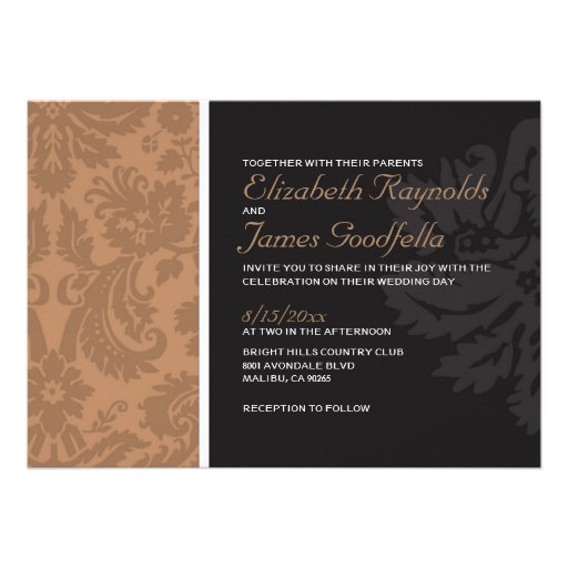 Brown Damask Wedding Invitations