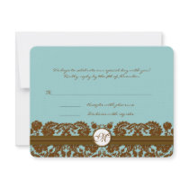 Brown Damask Wedding Monogram Response Card invitations
