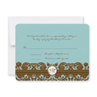 Brown Damask Wedding Monogram Response Card invitation
