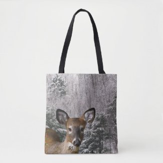 Brown Deer and Winter Trees Animal Tote Bag