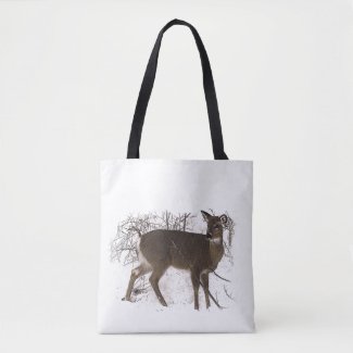 Brown Deer in Winter Snow Animal Tote Bag