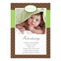 Brown Dots Vertical Birth Announcement invitations