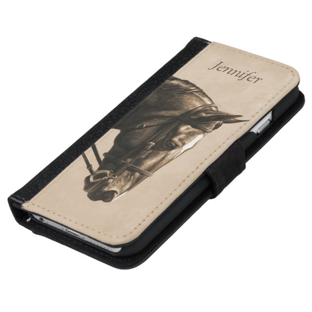 Brown Dressage Horse in Sepia iPhone 6 Wallet Case-5