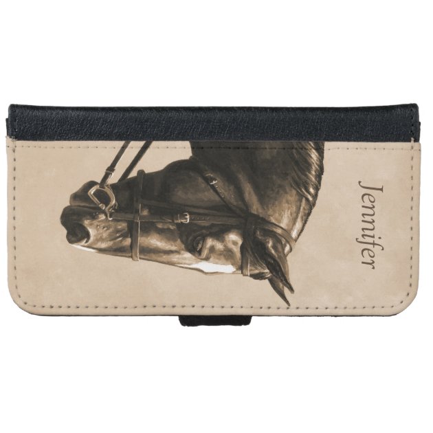 Brown Dressage Horse in Sepia iPhone 6 Wallet Case-4