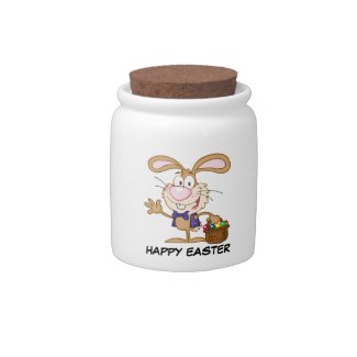 Brown Easter Bunny with Basket of Eggs Candy Jars