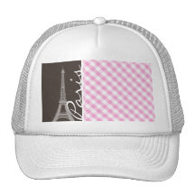 Brown Eiffel Tower & Pink Plaid Trucker Hat