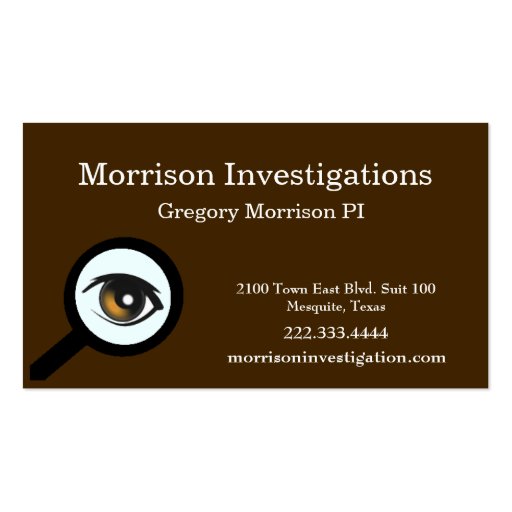 Brown Eye Private Investigation Business Card (front side)