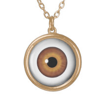 Brown Eyeball Iris Eye Fun Cool Round Necklace