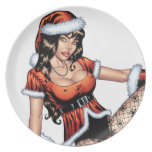 Brown Eyed Ms Claus Christmas Pinup Girl by Al Rio Party Plates