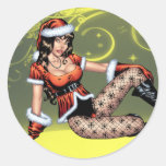 Brown Eyed Ms Claus Christmas Pinup Girl by Al Rio Round Stickers