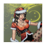 Brown Eyed Ms Claus Christmas Pinup Girl by Al Rio Tiles