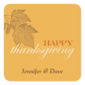 Brown fall leaves happy Thanksgiving golden yellow sticker