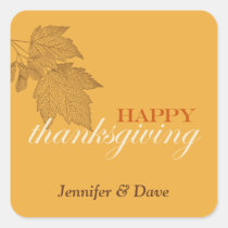 Brown fall leaves happy Thanksgiving golden yellow stickers