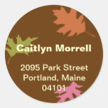 Brown falling leaves autumn modern address label round sticker