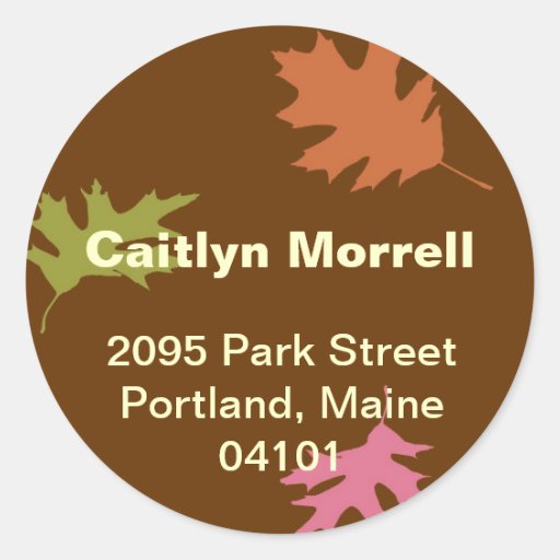 Brown falling leaves autumn modern address label round sticker