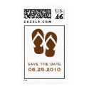 Brown flip flop save the date wedding postage stamp