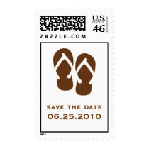 Brown flip flop save the date wedding postage stamps