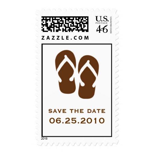 Brown flip flop save the date wedding postage