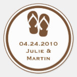 Brown flip flop thong wedding favor tag seal label round sticker