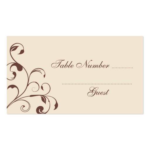 Brown Floral Curls Wedding Table Place Cards Business Cards (front side)