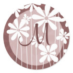 Brown Floral Monogram Seal Round Stickers