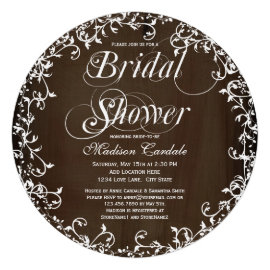 Brown Floral Swirls Round Bridal Shower Invitation