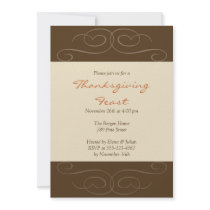 Brown florish fall custom Thanksgiving invitation