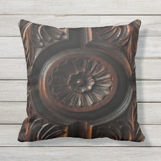 Brown Flower Wood Image Abstract Outdoor Pillow
