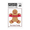 Brown gingerbread kid red banner holiday postage stamp